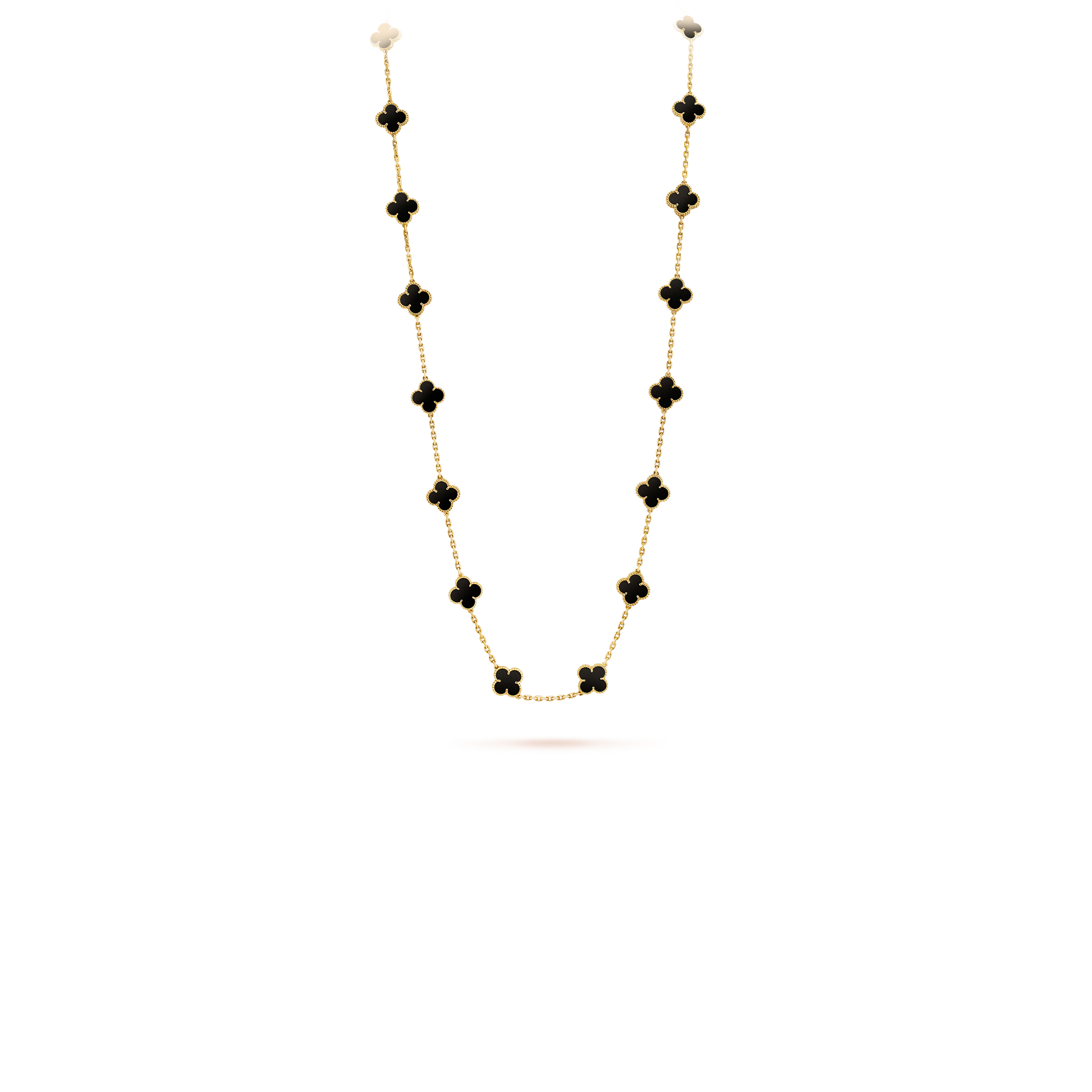 VAN CLEEF ARPELS VINTAGE ALHAMBRA LONG NECKLACE, 20 MOTIFS - YELLOW GOLD, ONYX  VCARA43100